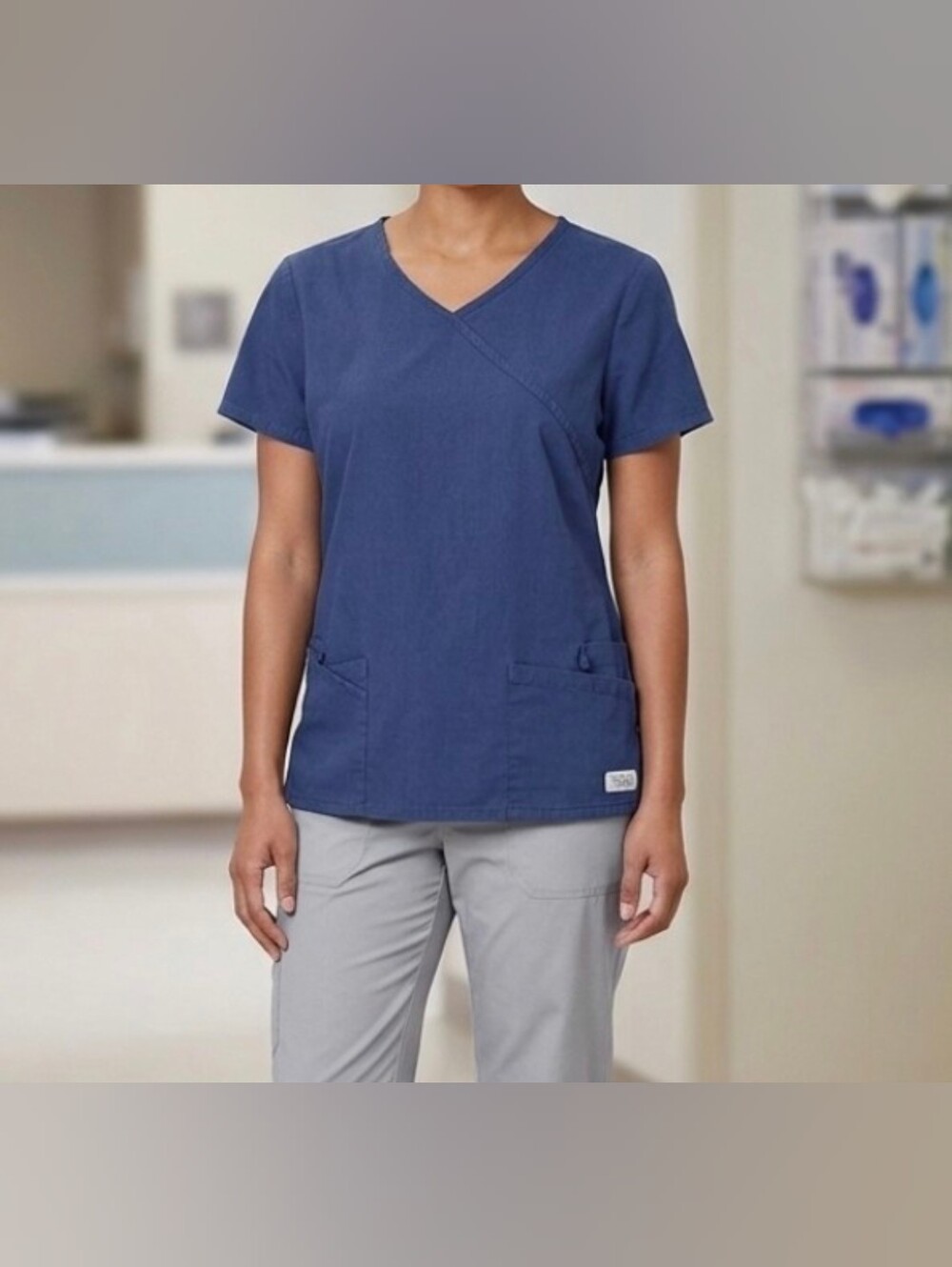 Urbane Scrubs Top Size Small S Navy Dark Blue Shirt Short Sleeve With Pockets